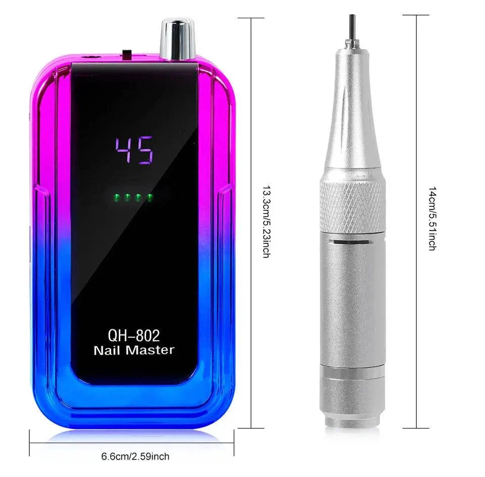 Rechargeable nail drill machine with laser gradient design and cordless ergonomic handpiece for professional nail care