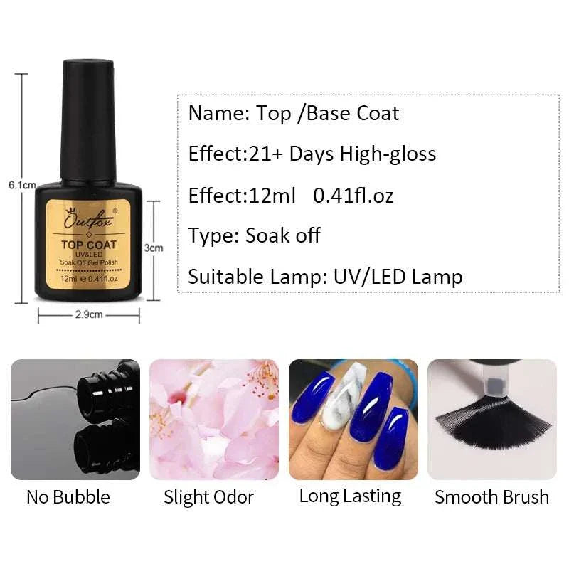 12ml soak off UV gel top and base coat for long-lasting high-gloss nail protection and smooth application