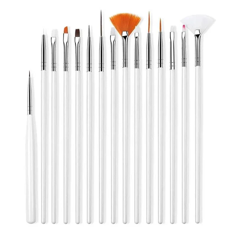 Set of 15 white-handled makeup brushes with varied brush heads for applying Flawless Finish Full Coverage BB Cream Foundation and other cosmetics.