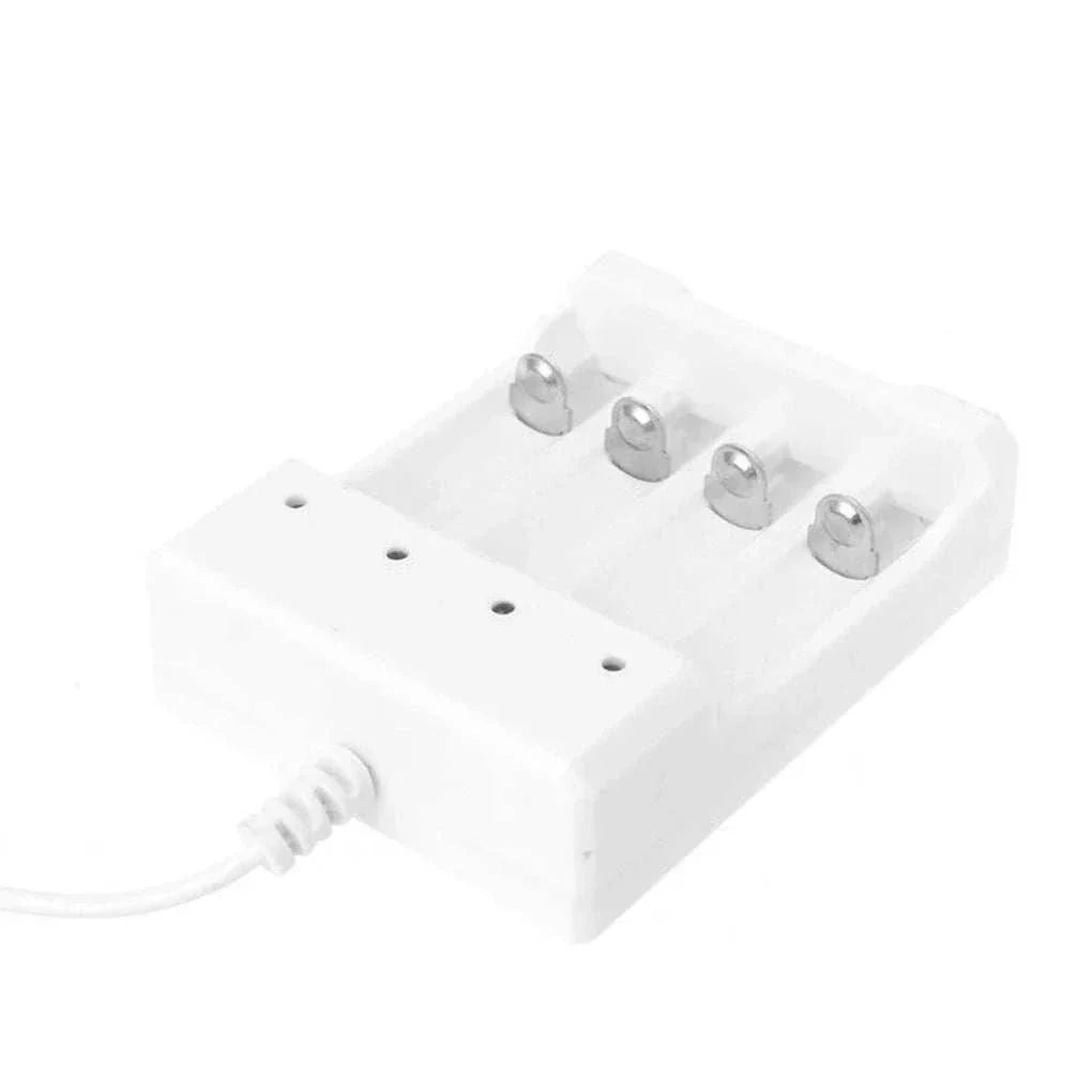 White high-speed USB rechargeable battery charger with 3/4 slots for AA and AAA batteries