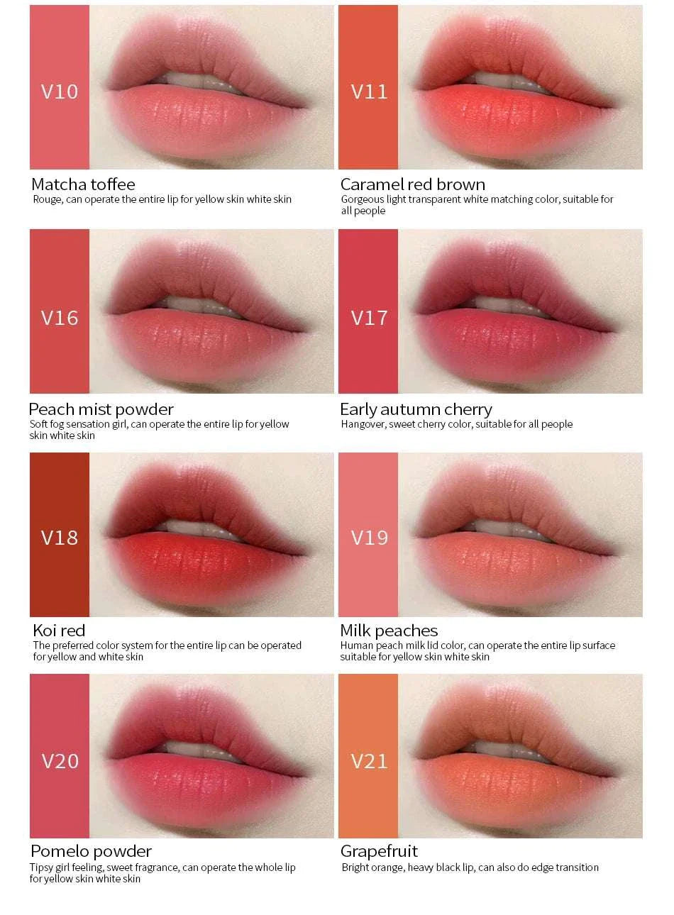 Borala 26 Colors permanent makeup tattoo pigments lip color shades sample including Matcha Toffee, Caramel Red Brown, Peach Mist Powder, Early Autumn Cherry, Koi Red, Milk Peaches, Pomelo Powder, and Grapefruit.
