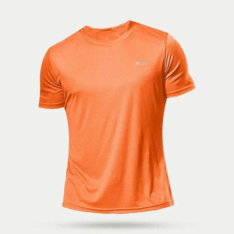 Men’s quick-dry compression sport t-shirt in orange with breathable, lightweight fabric and muscle-supporting fit for athletic training and workouts
