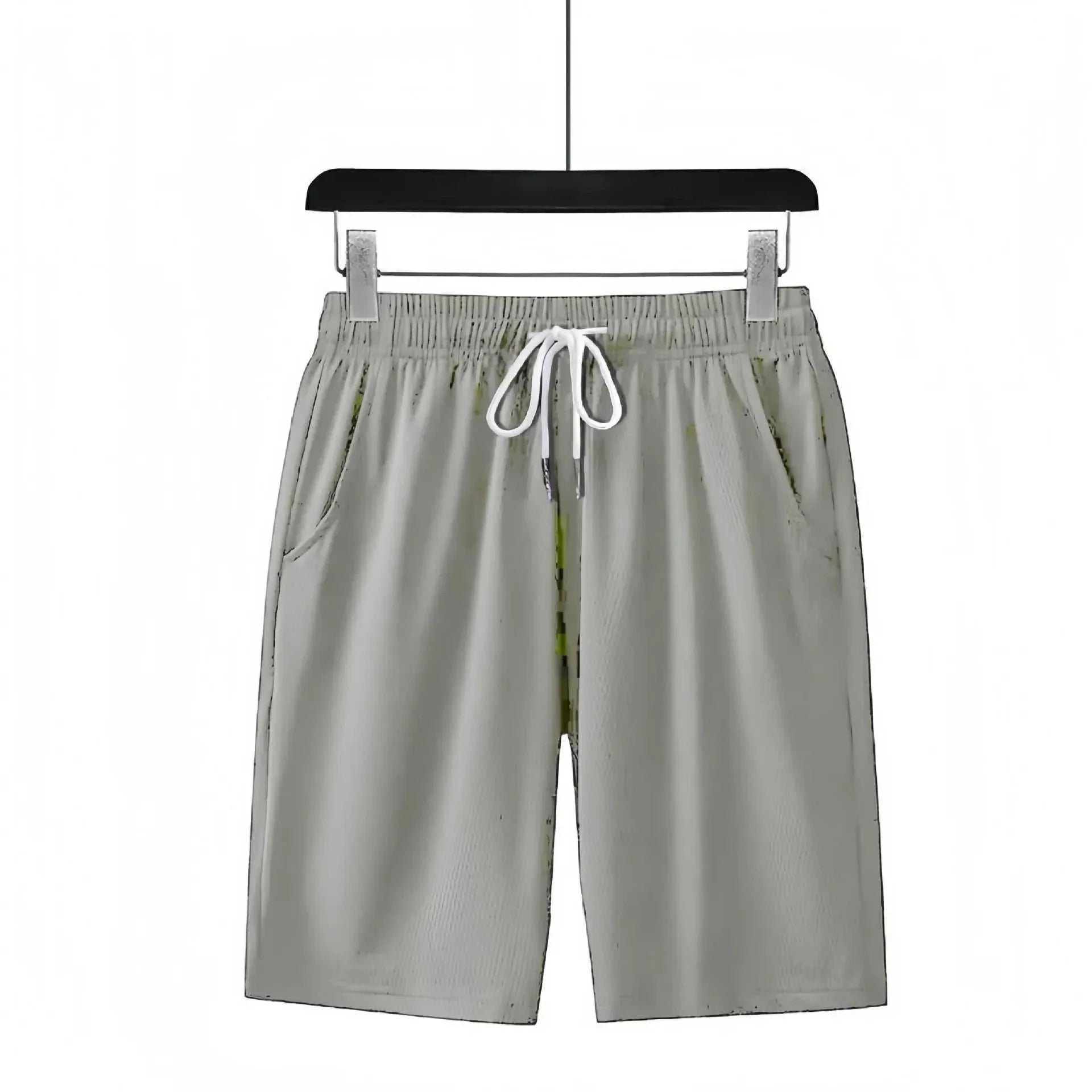 Men's 2025 New Fitness Sports Shorts in light gray with elastic waistband and drawstring for workout and casual wear