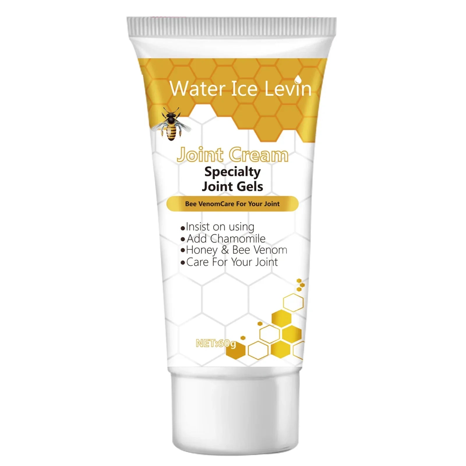 Bee Venom Joint Cream tube with honeycomb design and bee icon for natural joint relief
