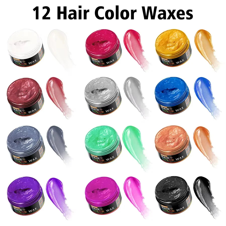 GOIPLE Hair Colour Wax temporary vibrant hair color cream in 12 colors for hair, beards, and eyebrows, washable and safe for all hair types