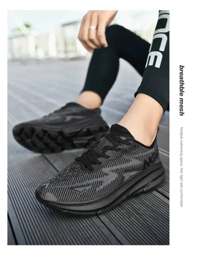 Carbon Plate Air Cushion running shoes in black with breathable mesh and cushioned sole for enhanced speed and comfort