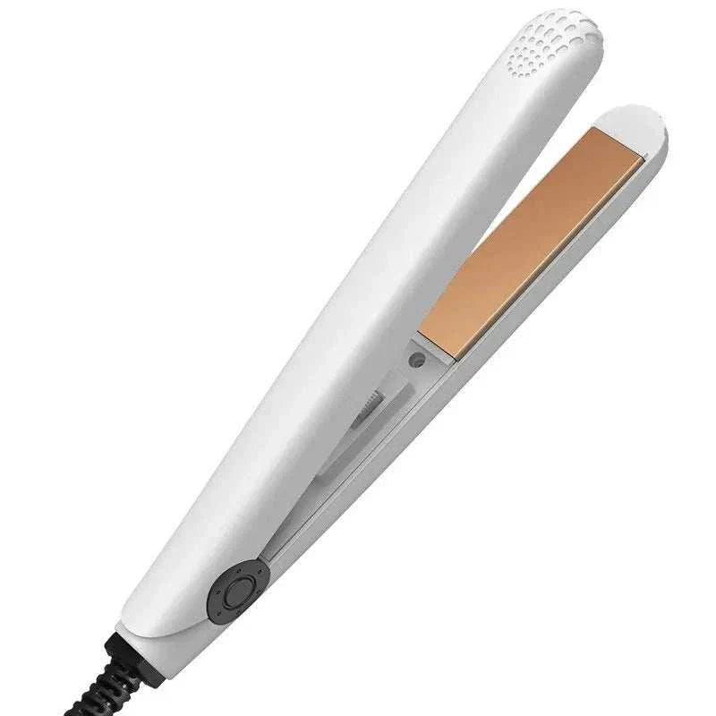 Mini and portable 2-in-1 hair straightener and volumizing tool with ceramic plates and fast heat-up technology.