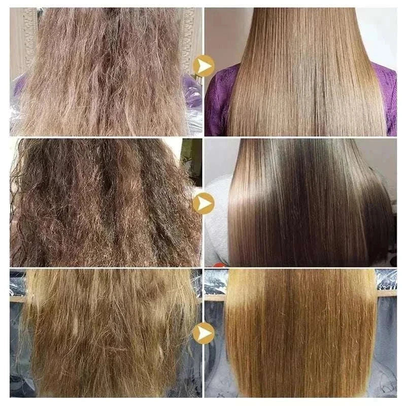 Before and after results showing the smoothing and repairing effects of Keratin Hair Mask on frizzy and damaged hair