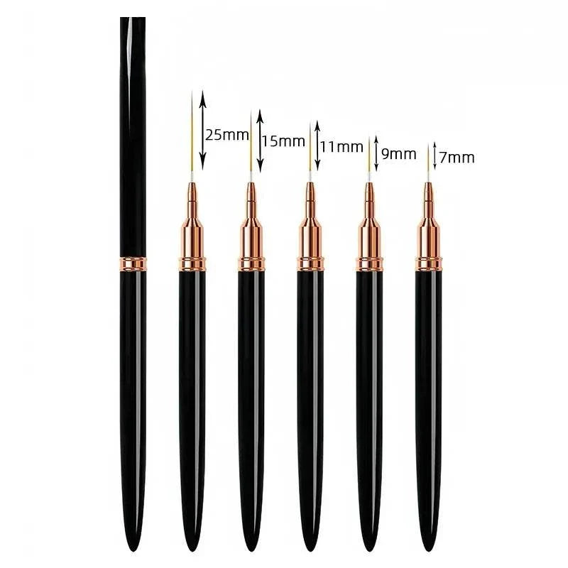 5pcs Nail Liner Brush Set with varying brush lengths for precise nail art detailing and versatile designs