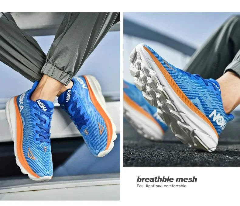 Blue unisex Carbon Plate Air Cushion running shoes with breathable mesh and durable rubber outsole