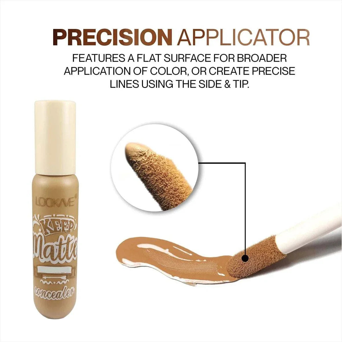 Liquid concealer stick with precision applicator for smooth, full coverage matte finish foundation cream.