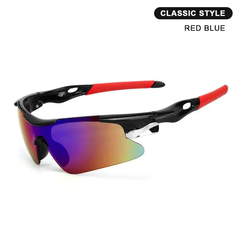 RIDERACE sports men sunglasses with red and black frame and multicolor UV400 lenses for cycling and outdoor sports