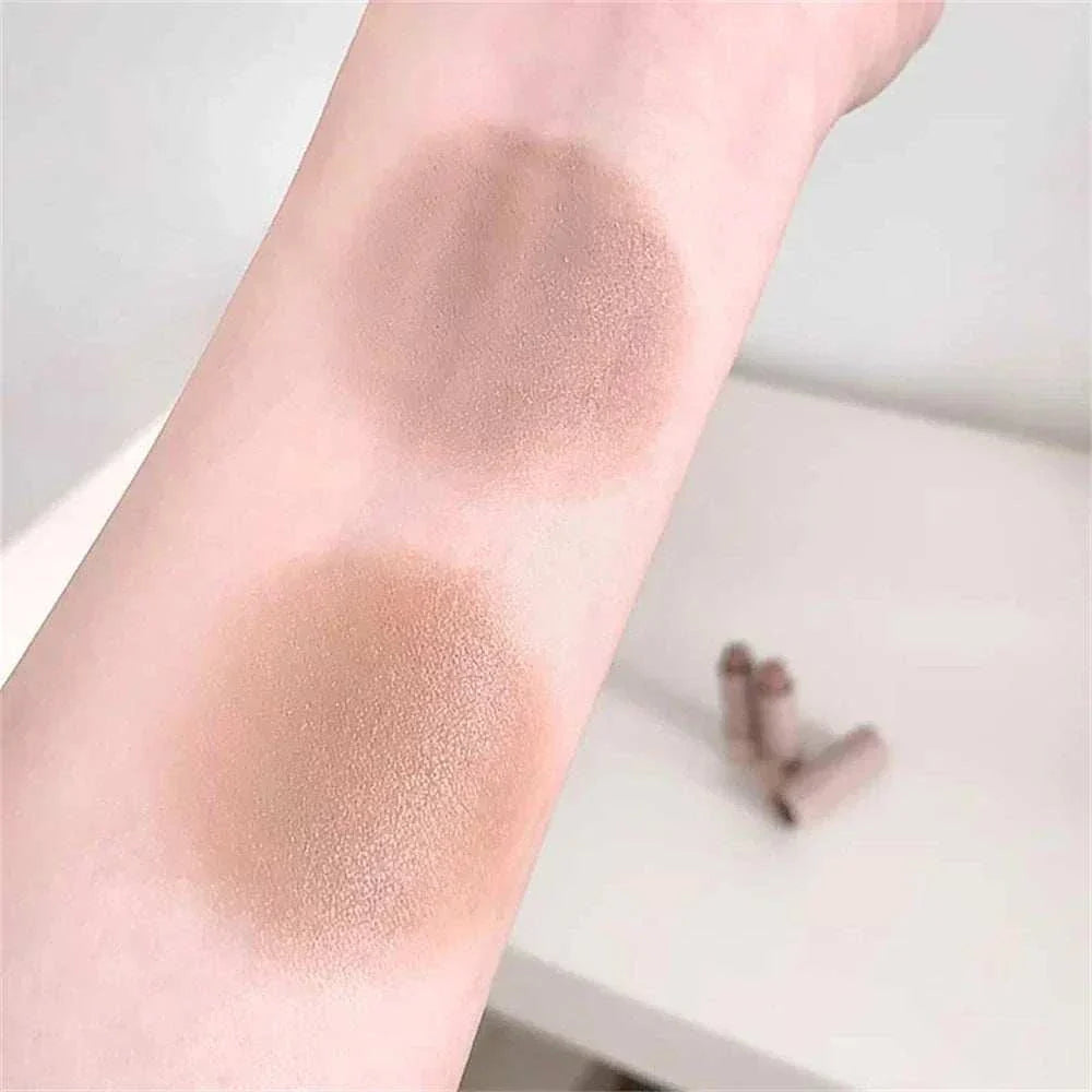 Swatches of moisturizing matte concealer contour stick showing smooth, blendable shades on skin with creamy texture and waterproof finish.