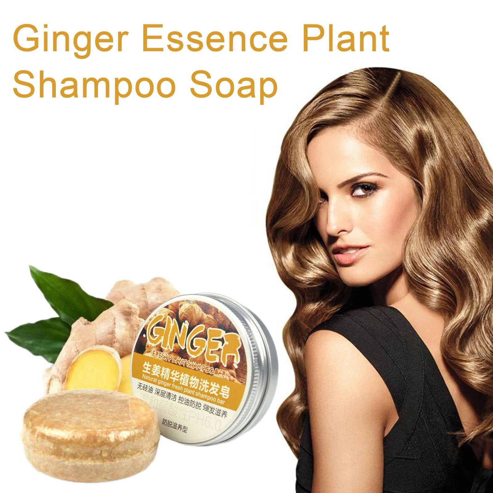 Ginger Polygonum Soap shampoo bar with ginger root and healthy hair woman