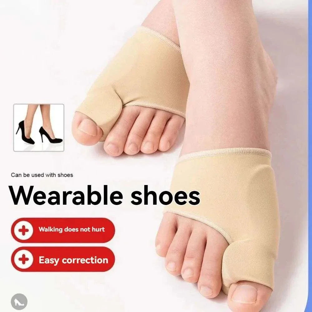 Men and women bunion corrector with adjustable straps and split toe design for day and night toe alignment relief, breathable and non-slip.