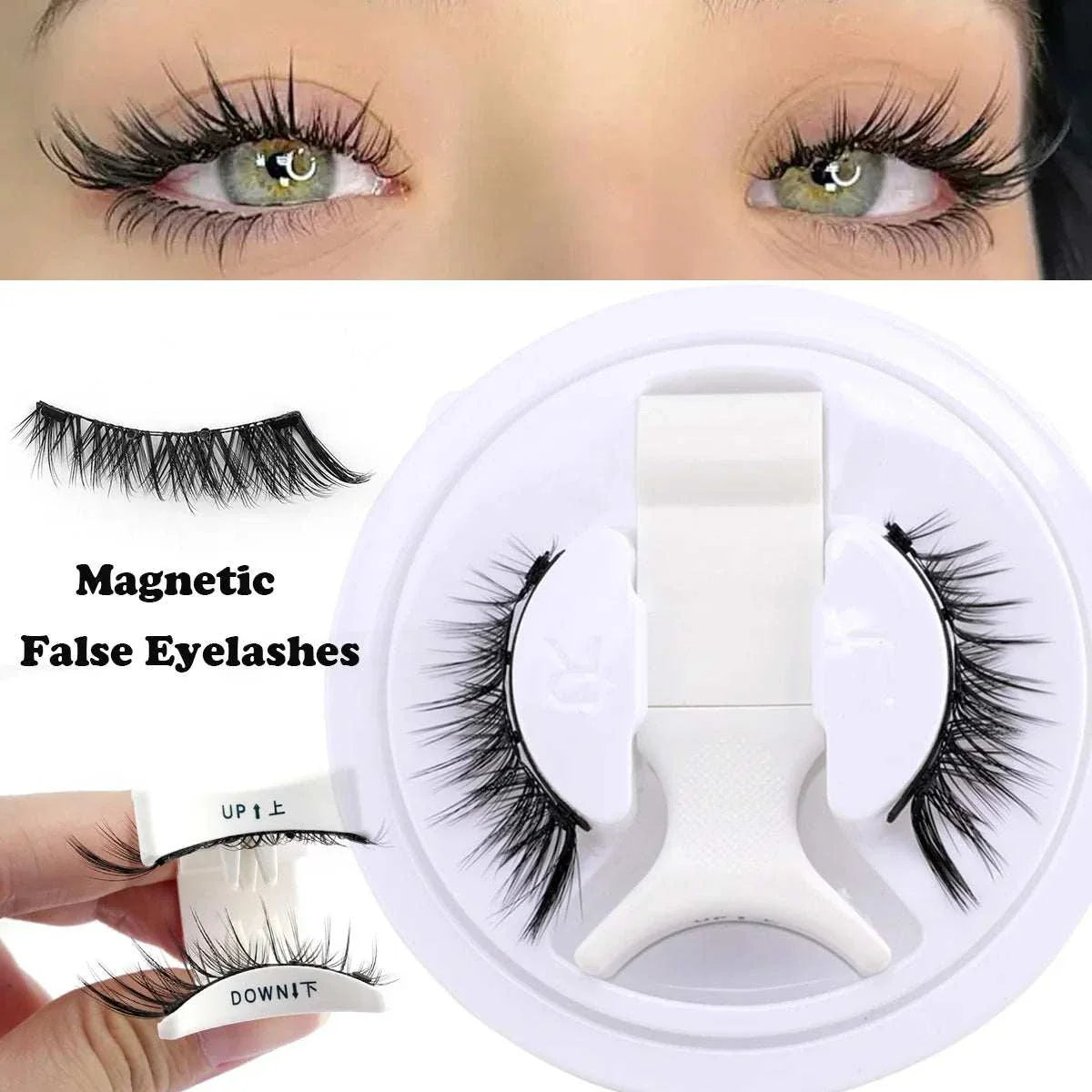 Hot Magnetic Eyelashes Set with reusable, natural-looking, pre-curled lashes and magnetic tweezers for easy, glue-free application.