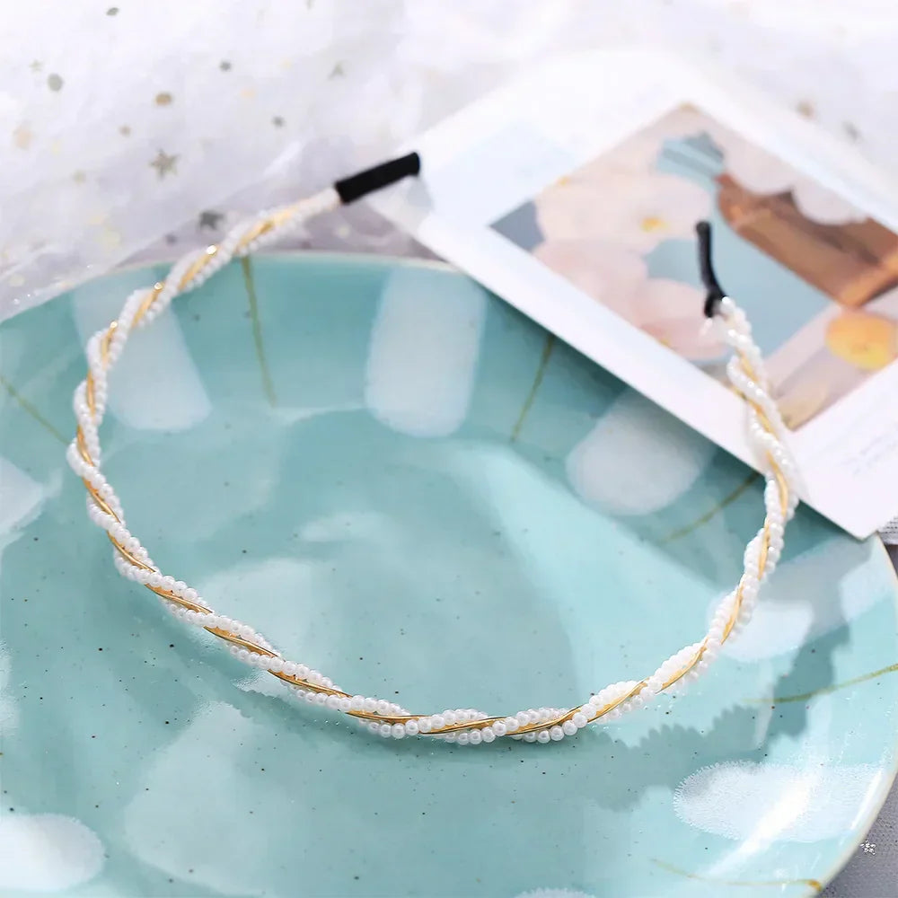 Modyle Full Pearl Hairband with elegant twisted pearl design and elastic fit for women and girls