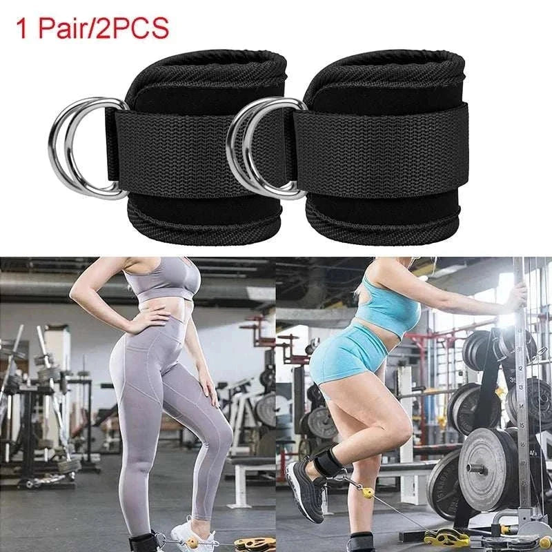 2PCS adjustable ankle straps with double D-rings for gym workouts and leg resistance training