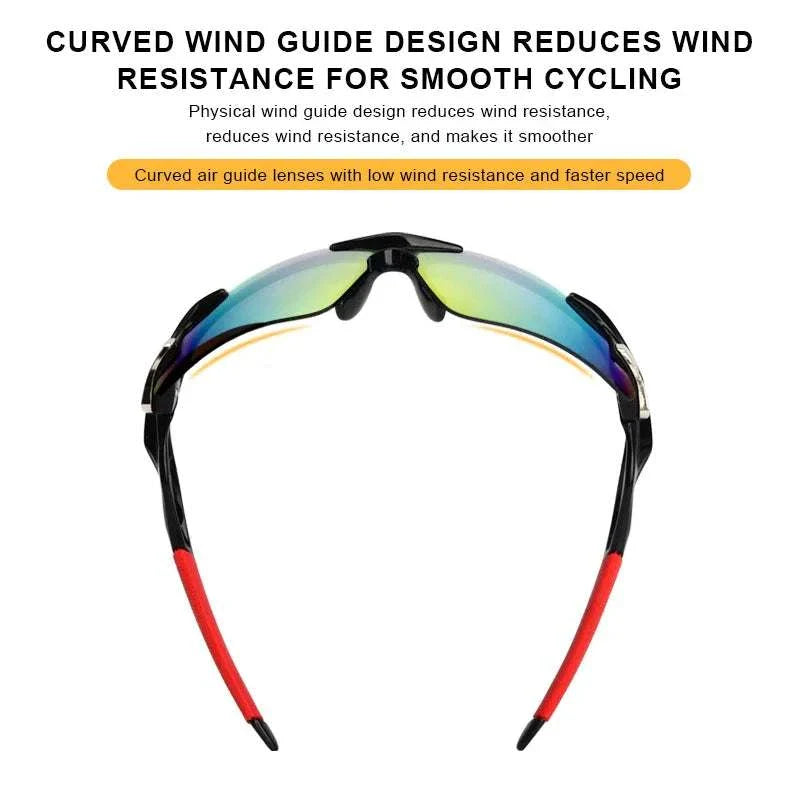 RIDERACE Sports Men Sunglasses with curved wind guide lenses for reduced wind resistance and smooth cycling, featuring UV400 protection and lightweight durable frame.