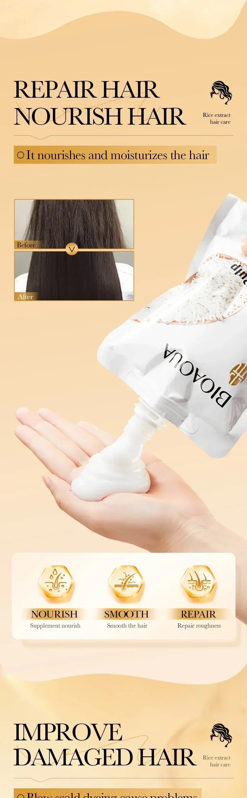 Magical Keratin Hair Mask nourishing and repairing damaged hair with keratin and rice extract cream