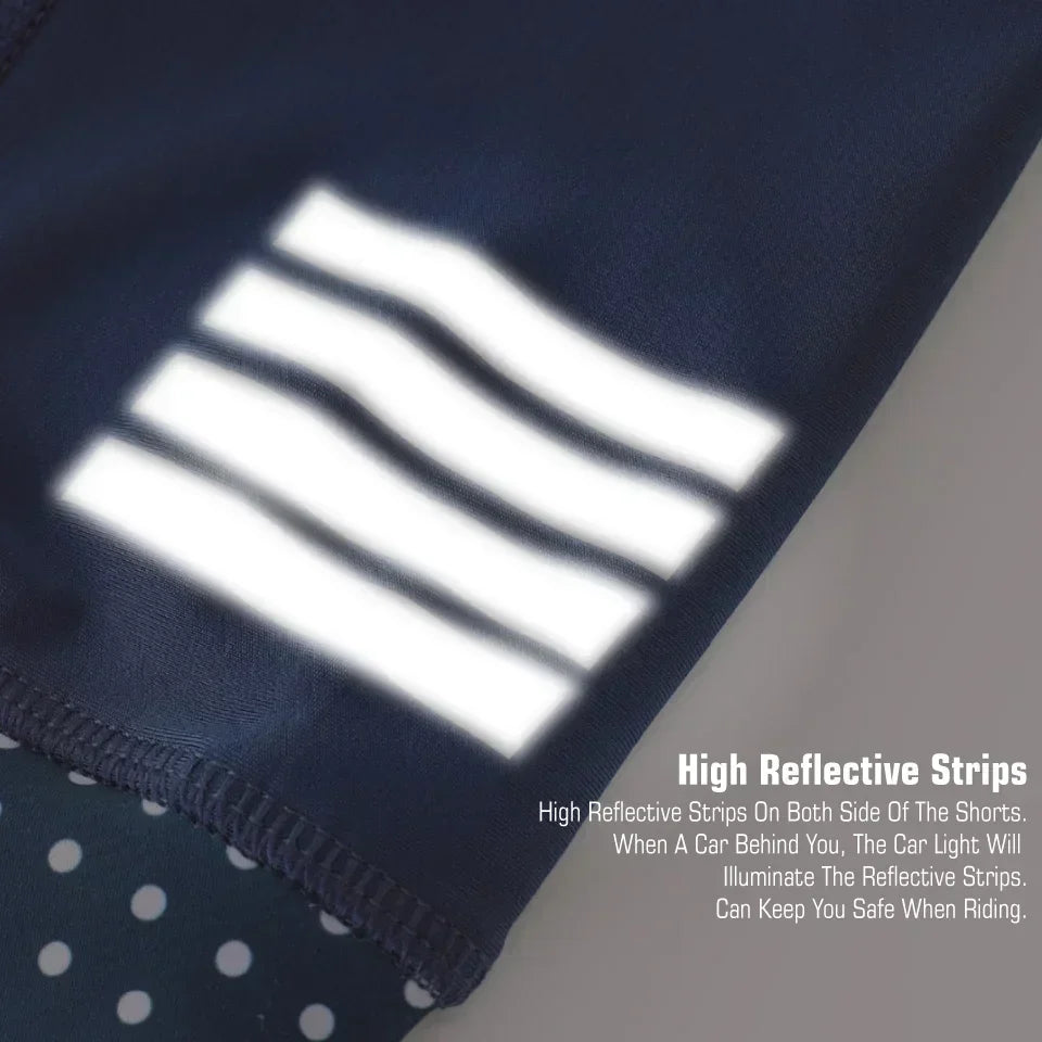 KEMALOCE men’s cycling bib shorts blue black with high reflective strips and 5D gel padding