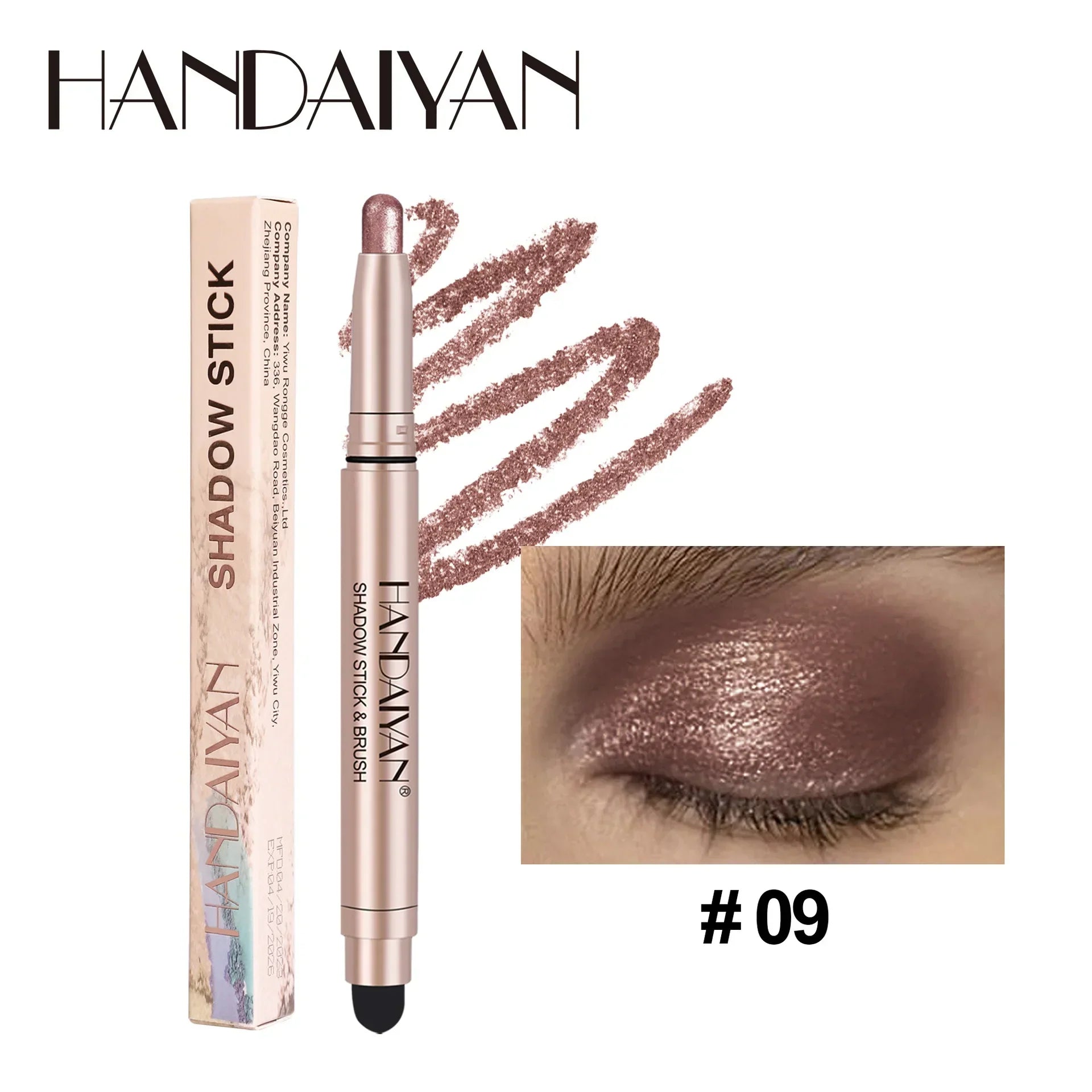 Handaiyan Highlighting Eye Shadow Stick pearlescent shimmer eye makeup #09 with smooth blendable texture and compact design