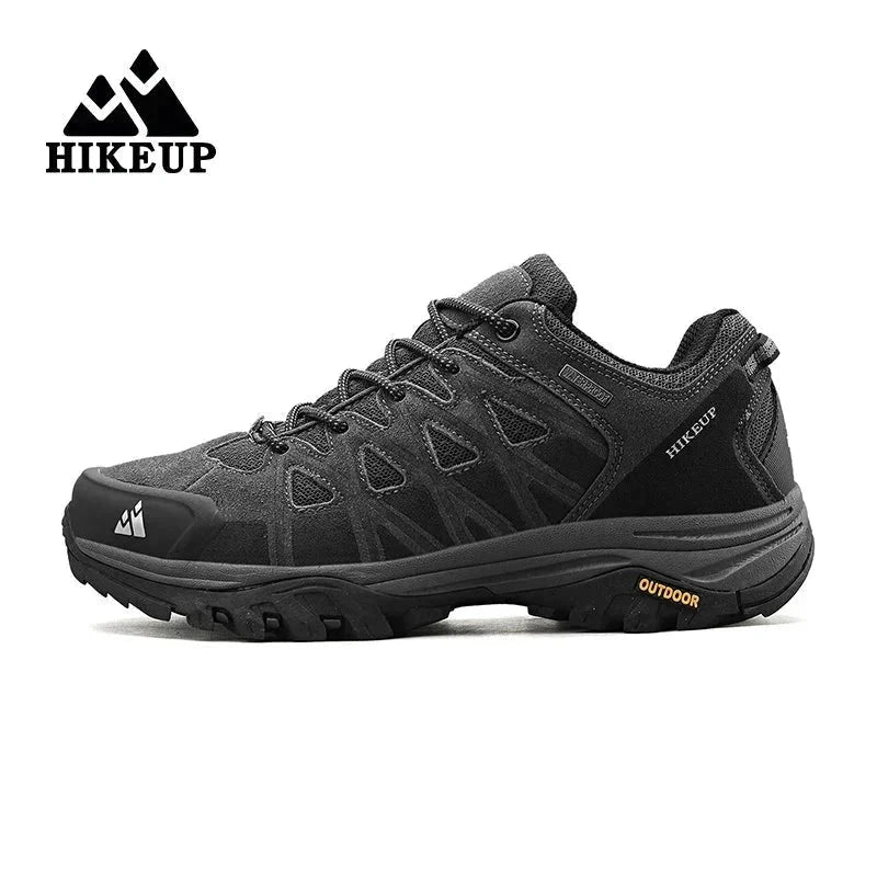 Black HIKEUP men's hiking shoe with durable high-traction sole for all-terrain outdoor use