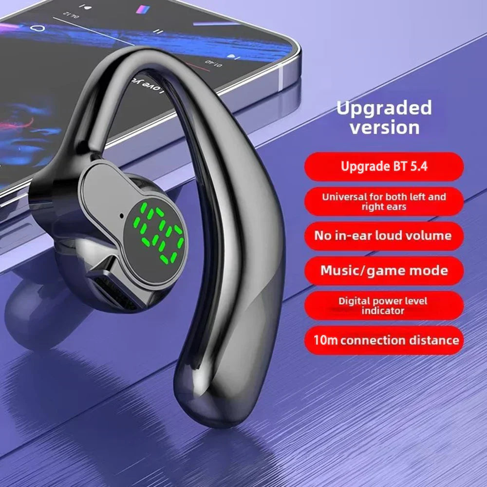 180° Wireless Headphone with Bluetooth 5.4, rotatable earhook, digital LED battery display, noise-canceling mic, and ergonomic single-ear design