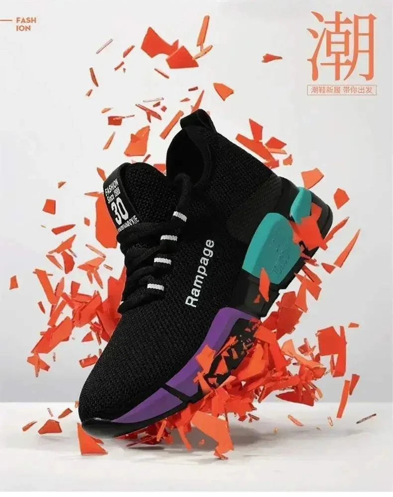 Black stylish women's shoes with colorful sole, breathable material and secure lace-up design for casual and sporty wear
