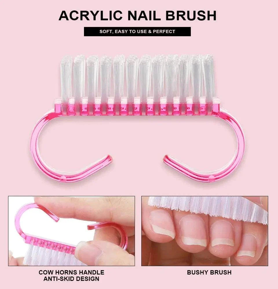 Pink acrylic nail brush with anti-skid handle and soft bristles for precision in Nail Acrylic Powder & Liquid Monomer Kit application