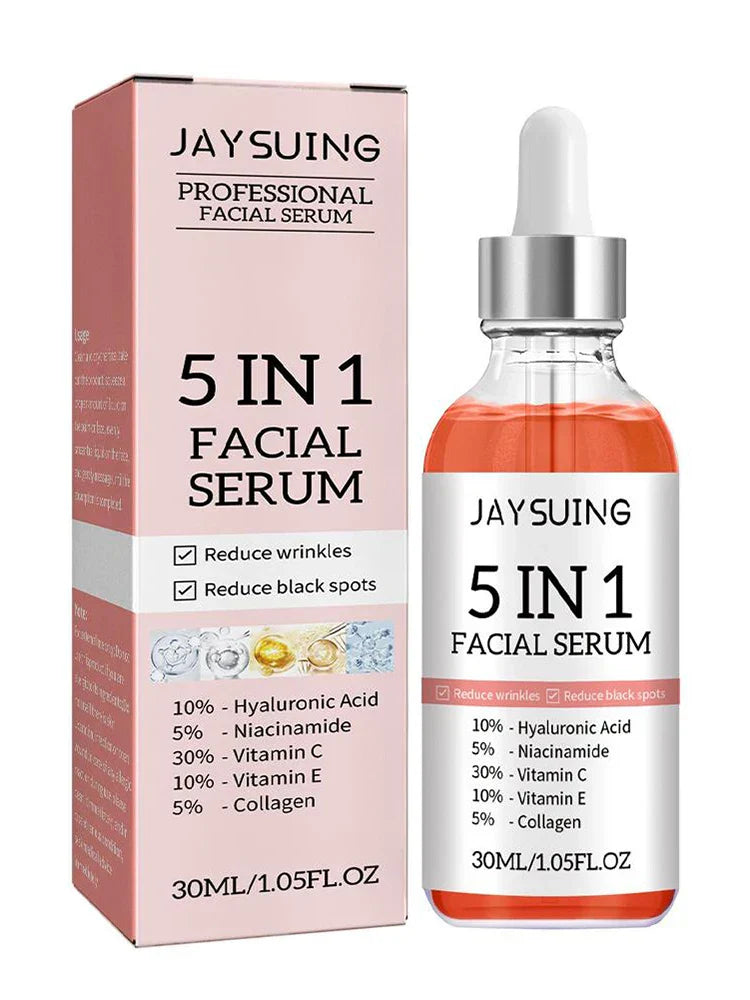 5 In 1 Fade firming face serum with Vitamin C and Hyaluronic Acid reduces wrinkles, fades fine lines, brightens skin, and hydrates for a smooth, radiant complexion