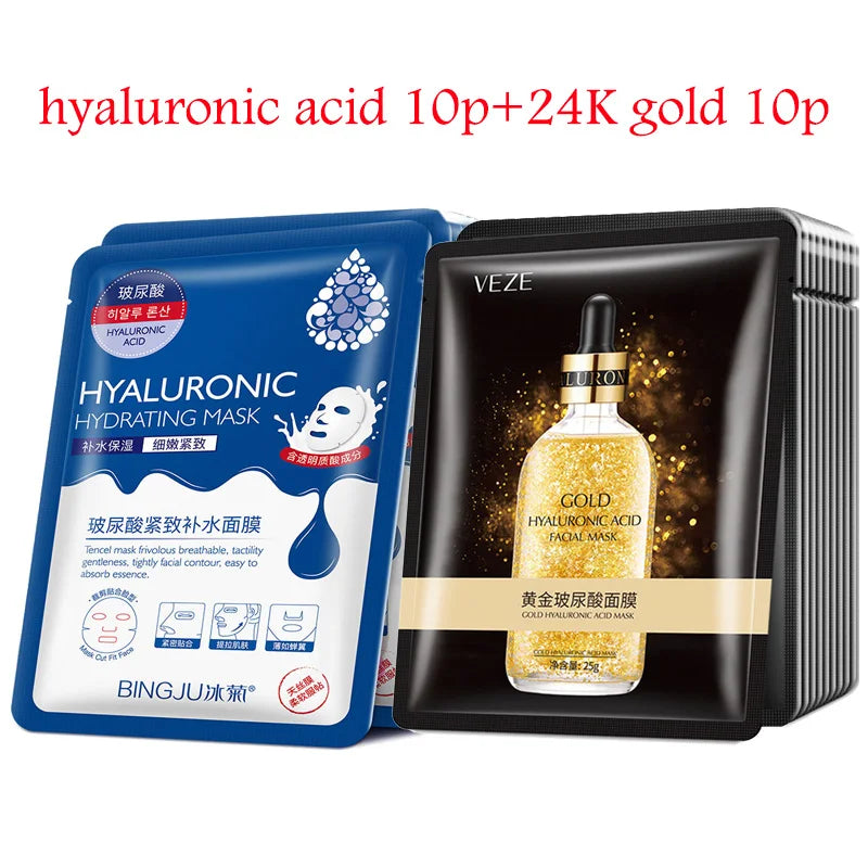 Pack of 20 hyaluronic acid collagen face masks with deep hydration and firming benefits for radiant skin