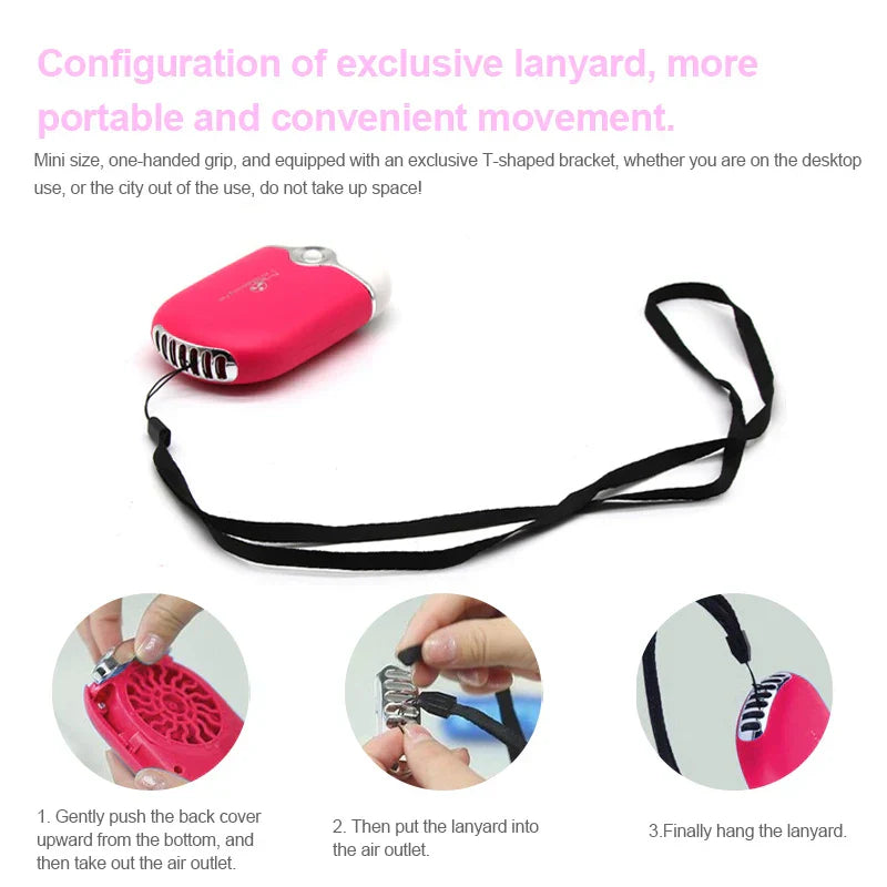 Compact USB Mini Eyelash Fan with lanyard for quick-dry lash extensions, portable and rechargeable