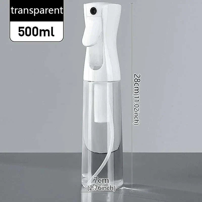 500ml transparent high pressure mist spray bottle with ergonomic white trigger and refillable design