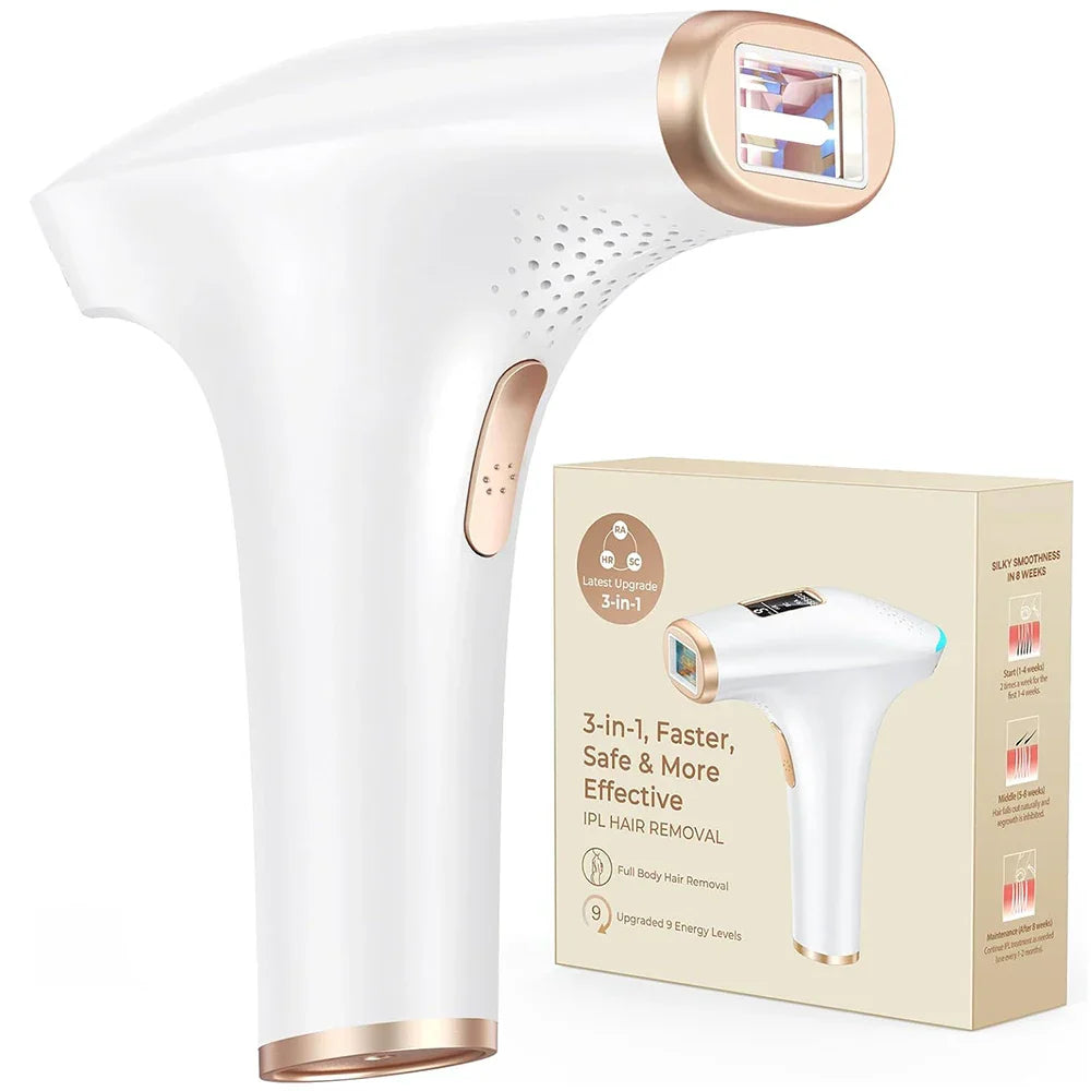 IPL hair removal laser device with 999,900+ flashes for full body use and dual auto/manual modes