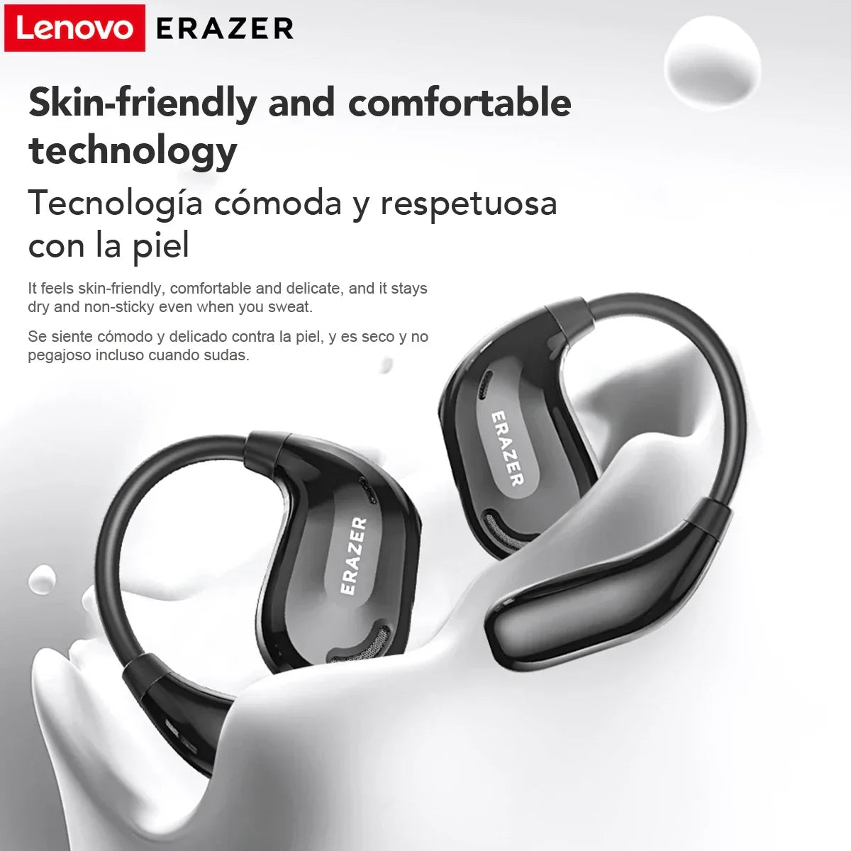 ERAZER XT66PRO Bluetooth earphones black ergonomic skin-friendly design with flexible ear hooks and compact build
