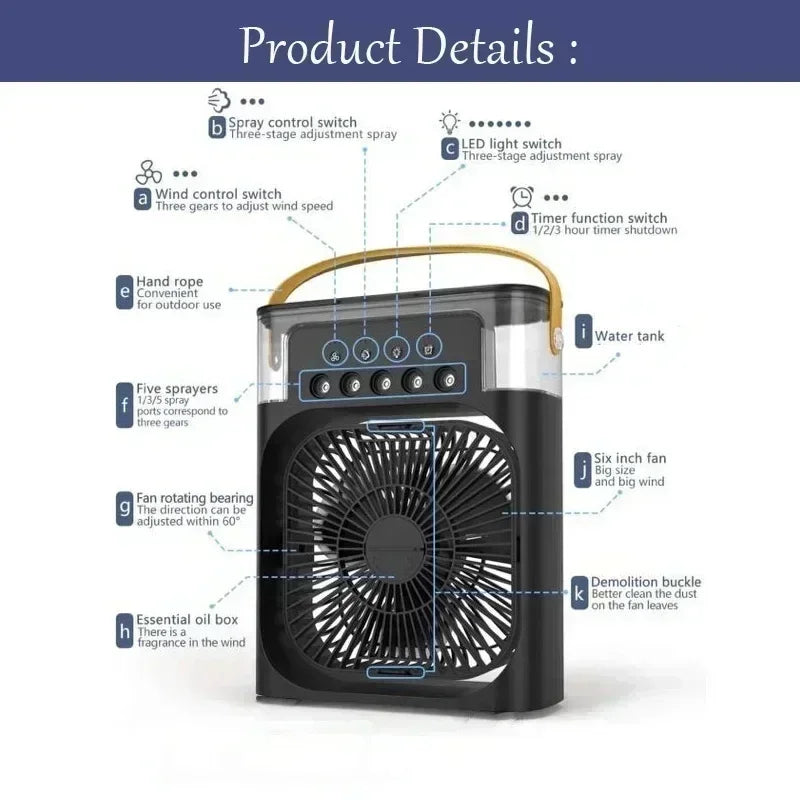 3-in-1 Mini Air Cooler with LED Night Light & Humidifier