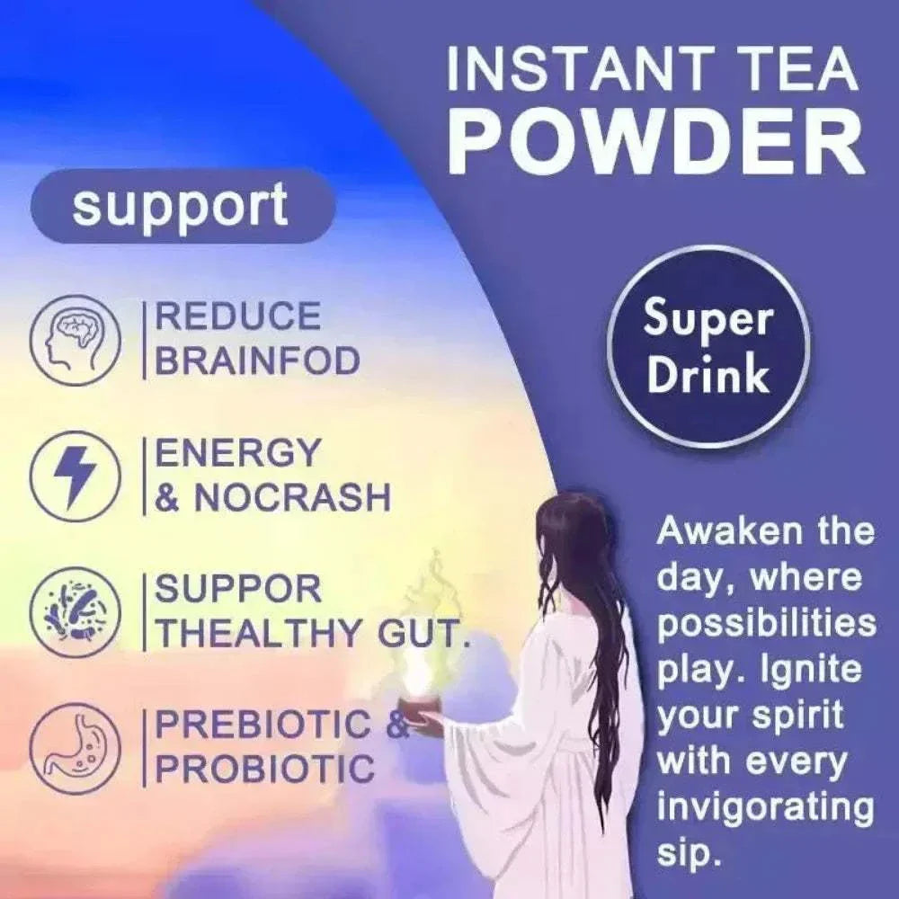 YERMA MAGIC Instant Yerba Mate Powder instant tea promoting energy, brain support, gut health, prebiotic and probiotic benefits.