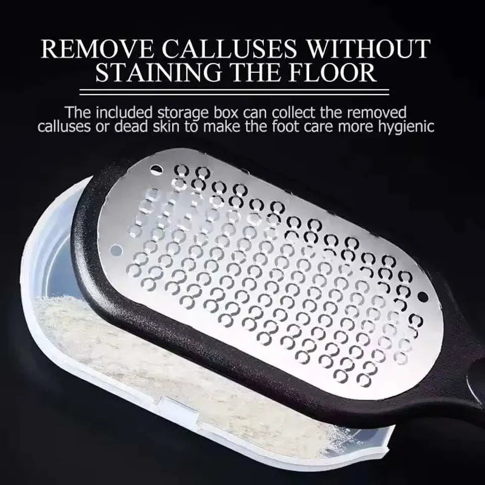 Foot File Professional Rasp with storage box for hygienic callus removal and smooth feet at home.