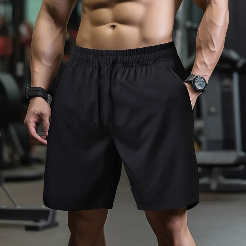 Men's black breathable and quick-drying performance sport shorts with elastic waistband and deep side pockets
