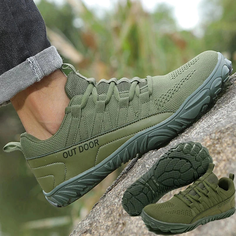 Green breathable new hiking shoes with flexible sole and durable traction for outdoor activities