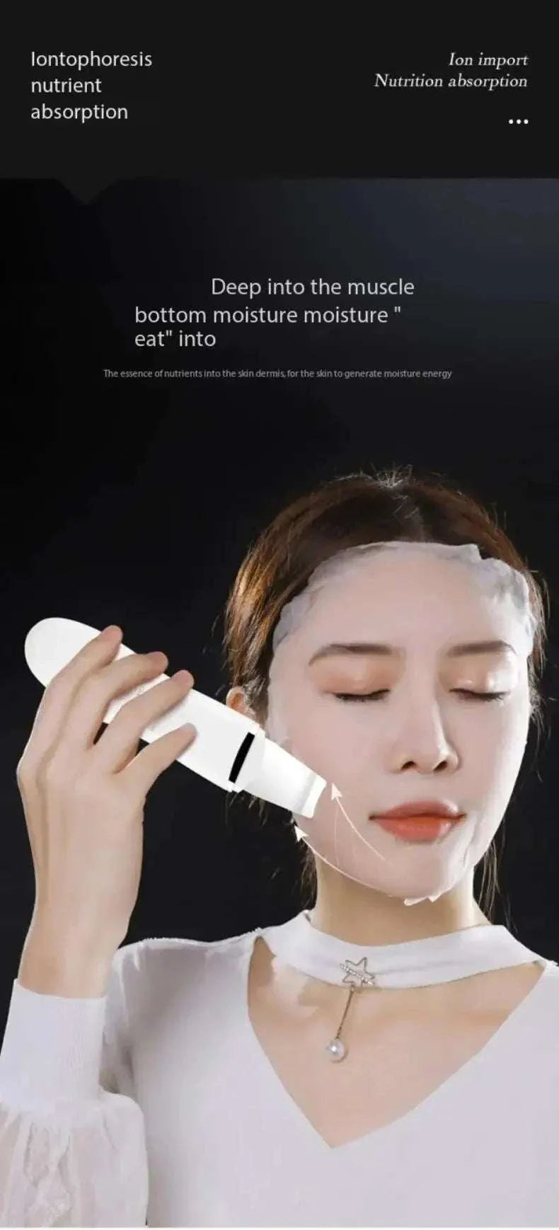 Woman using blackhead remover device for deep pore cleansing and skin care