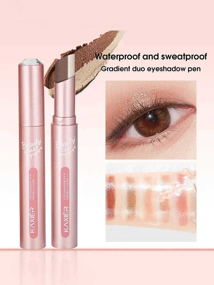 Gradient Two-Color Eye Shadow Pen with waterproof, sweatproof dual shimmer shades and smooth application