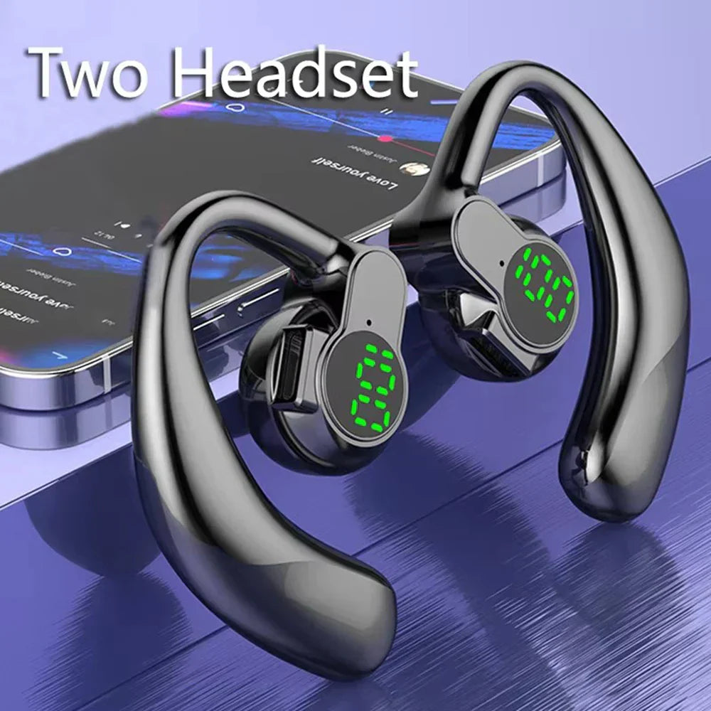 180° wireless headphone with Bluetooth 5.4, rotatable earhook, noise-canceling mic, digital LED battery display, and ergonomic single-ear design
