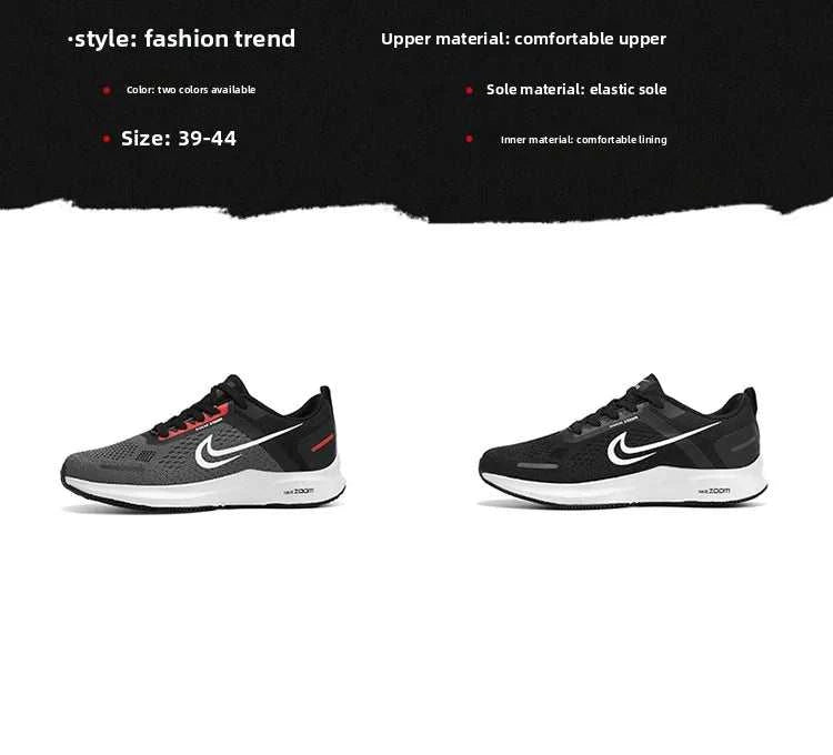 Men's lightweight running shoes in black with breathable mesh, non-slip rubber sole, and cushioned interior for athletic performance.
