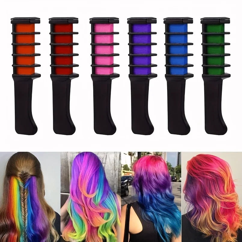10-color mini hair dye comb set with vibrant temporary hair colors and examples of multicolor hairstyles