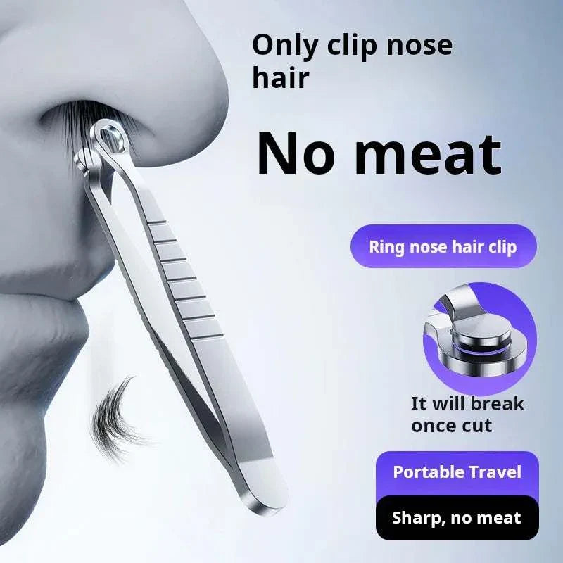 Stainless steel manual nose hair trimmer with sharp blades and safe round-head design for precise, portable grooming.