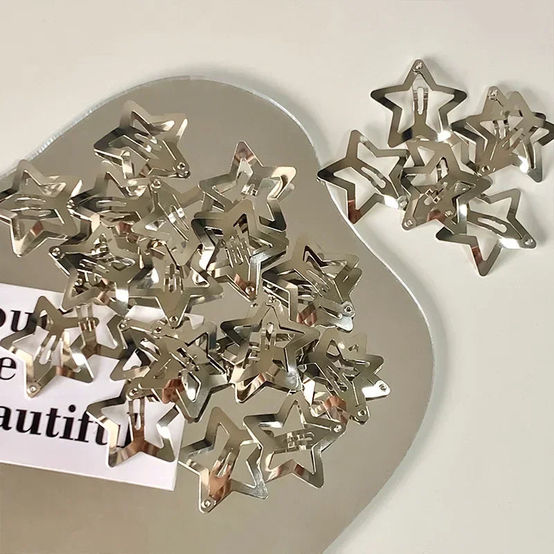 silver star-shaped metal barrettes hair clips colorful kawaii star barrettes set