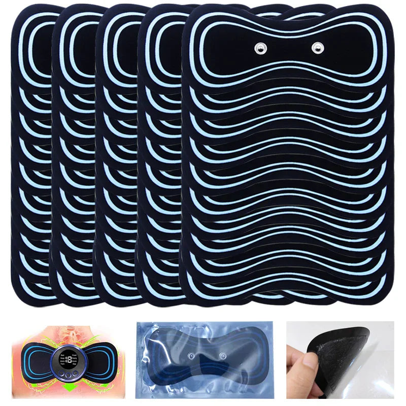 Replacement patch for neck massager made of soft gel with strong adhesion, includes 10 discounted pads compatible with TENS and EMS devices.