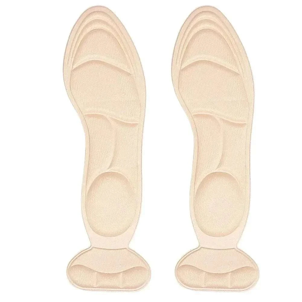 Beige memory foam high-heel insoles for women with heel and arch support, designed for comfort and anti-slip grip.